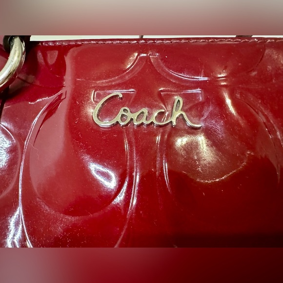 Coach Embossed Signature Burgundy Patent Leather Shoulder Bag - Picture 6 of 16